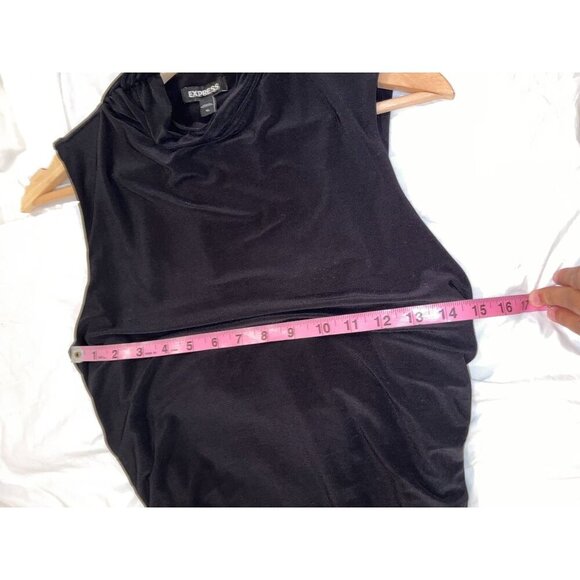 Express Black Sleeveless Ruched Pullover Mock Neck Women's Midi Dress Size M - Picture 8 of 11